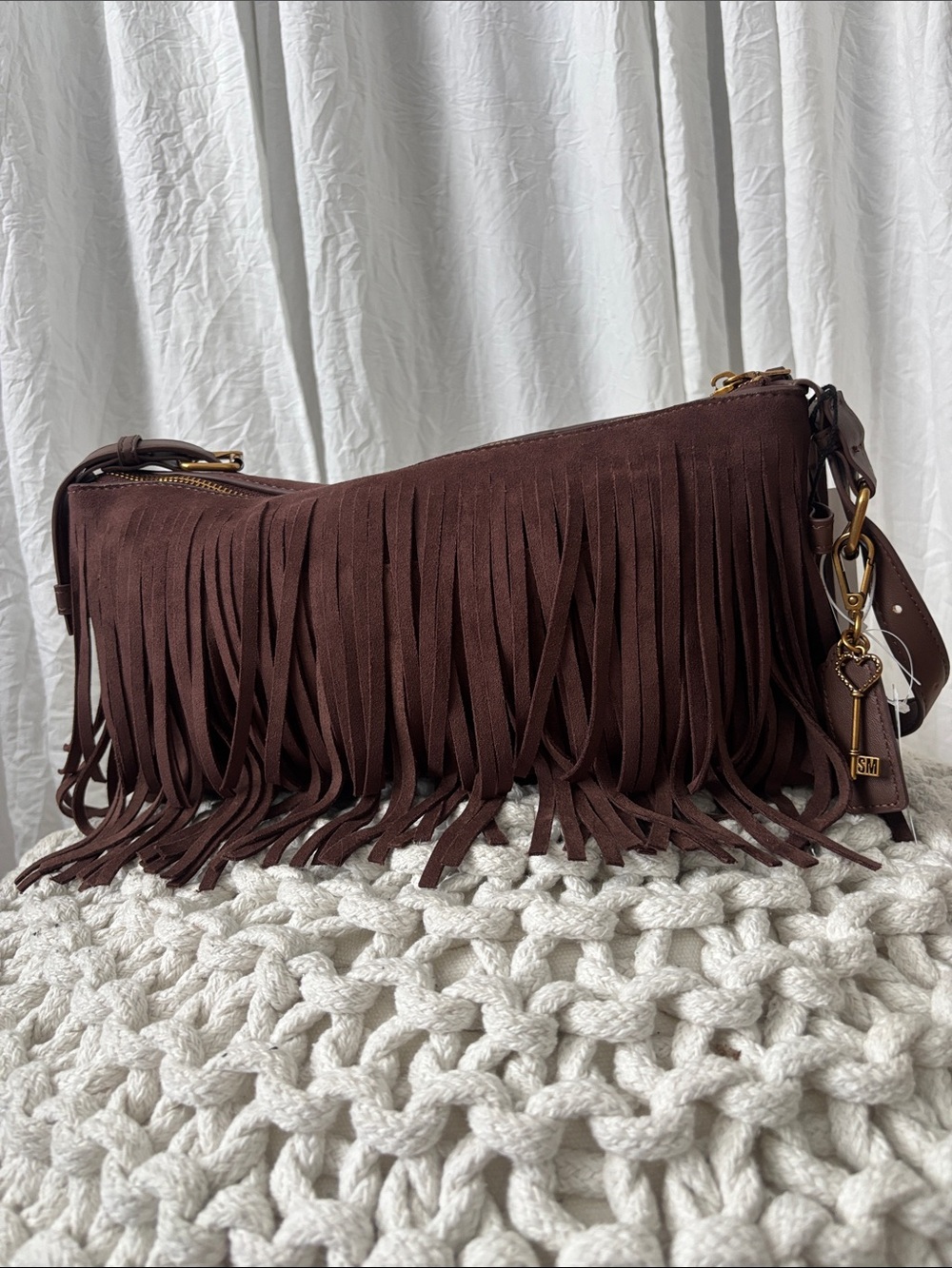 Steve Madden Dark Brown Suede Fringe Shoulder Bag